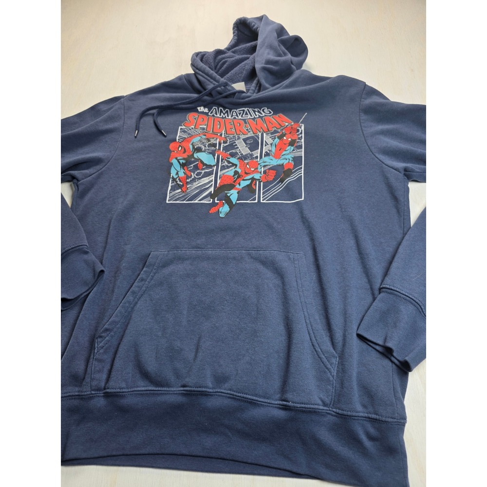 Marvel The Amazing Spider-Man Graphic Hoodie Navy Blue Mens Medium Y2K Comic
